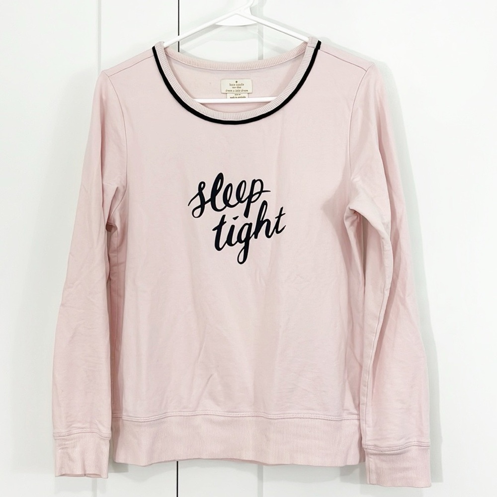 Kate Spade XS Pink, Black Knit Long Sleeve Sleep Tight Pajama Loungewear Top